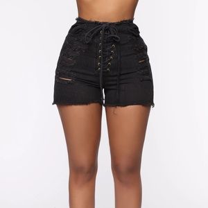 NWOT Fashion Nova LaceUp High Rise Denim Shorts BLK